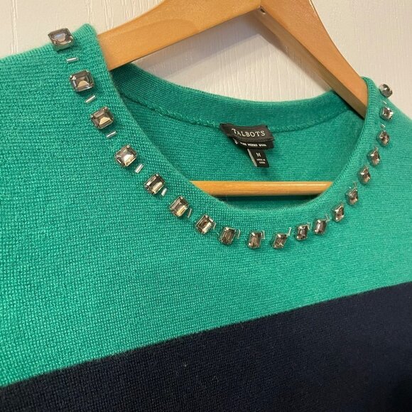 Talbots Medium Color Block Merino Wool Short Sleeve Sweater Preppy Quiet Luxury - Picture 3 of 7